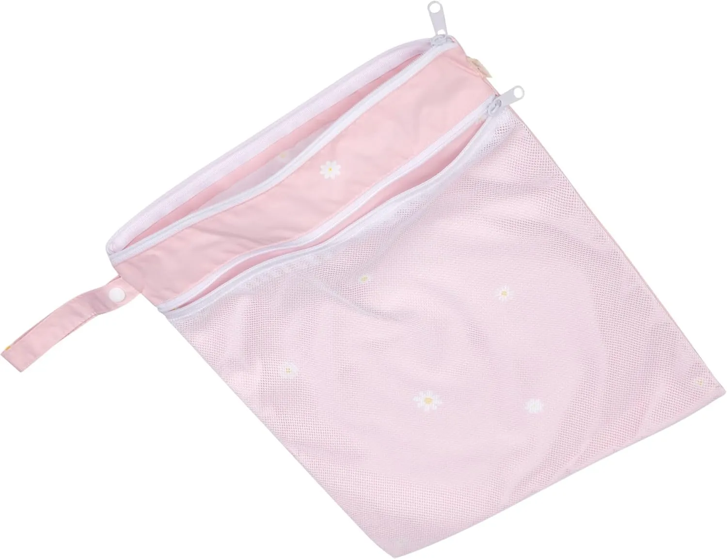 Ali Oli Water Resistant Dual-Compartment Wet-Dry Bag for Travel, Hook to Stroller, Daycare, Diapers, Diaper Bag, Clutch Bag,15x12 inches (Blush Daisy)