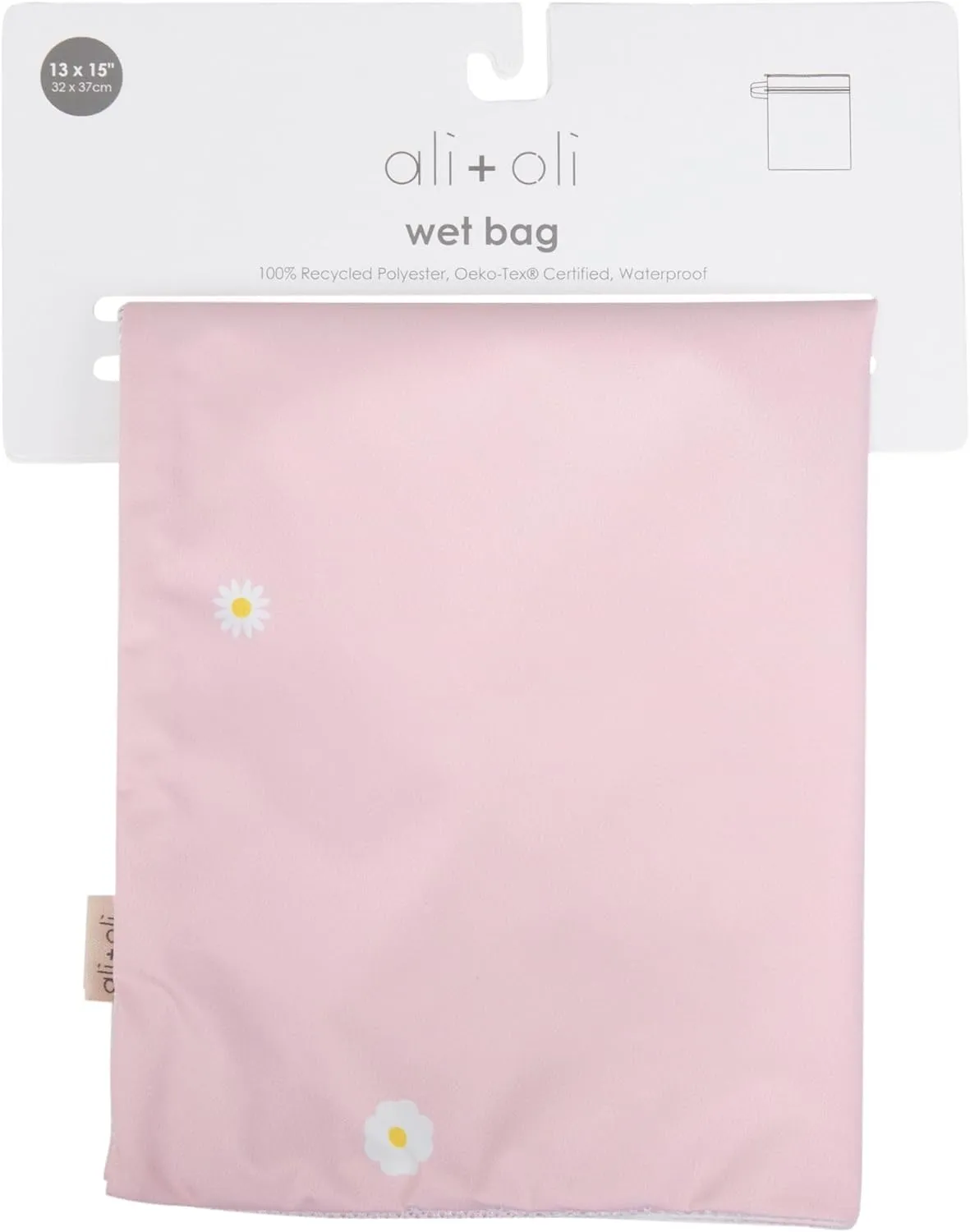 Ali Oli Water Resistant Dual-Compartment Wet-Dry Bag for Travel, Hook to Stroller, Daycare, Diapers, Diaper Bag, Clutch Bag,15x12 inches (Blush Daisy)