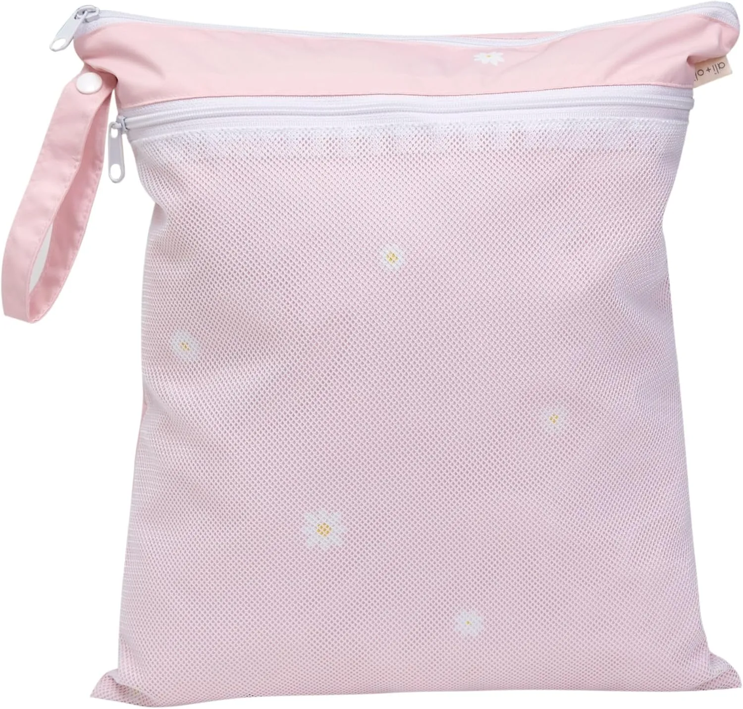 Ali Oli Water Resistant Dual-Compartment Wet-Dry Bag for Travel, Hook to Stroller, Daycare, Diapers, Diaper Bag, Clutch Bag,15x12 inches (Blush Daisy)