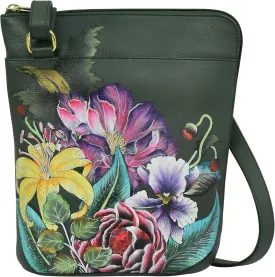 Anuschka Original Leather Hand-Painted Organizer Crossbody with Extended Side Zipper and Adjustable Strap