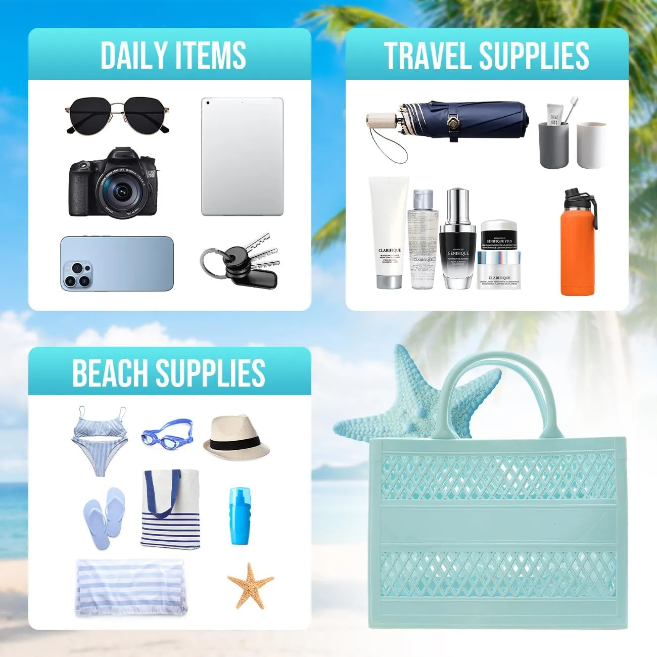 Beach Bag Beach Tote Travel Bag Waterproof Sandproof Washable Open Tote Bag