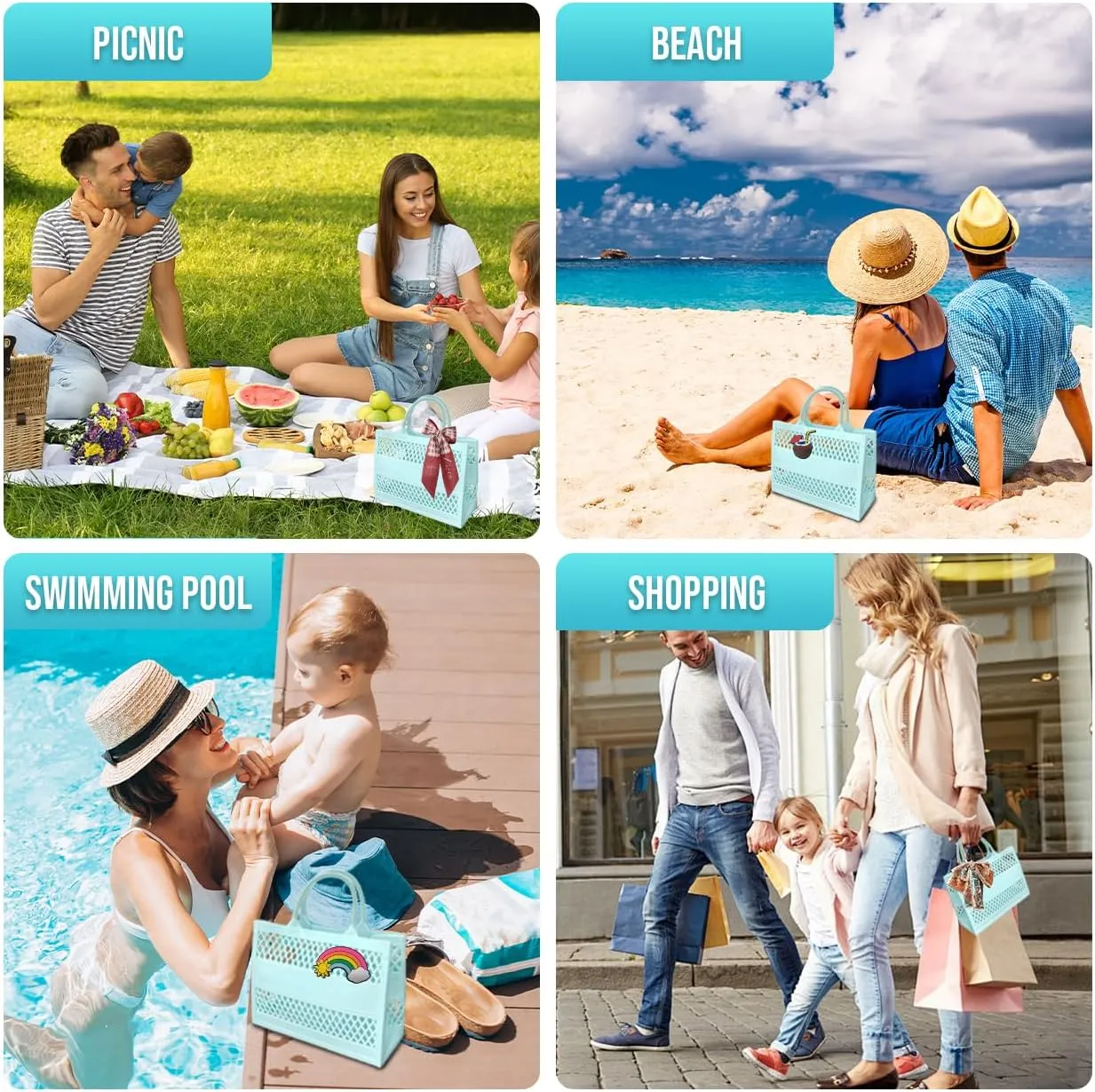 Beach Bag Beach Tote Travel Bag Waterproof Sandproof Washable Open Tote Bag
