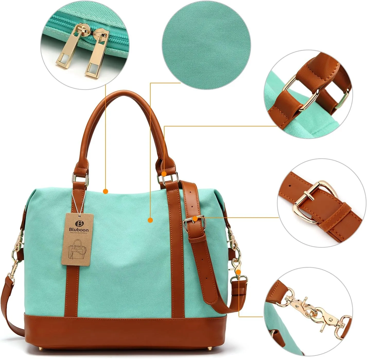 BLUBOON Travel Tote Bags with Zipper Ladies Canvas Bag Weekender Overnight Bag for Women Carry on Duffel Bag Trolley Sleeve