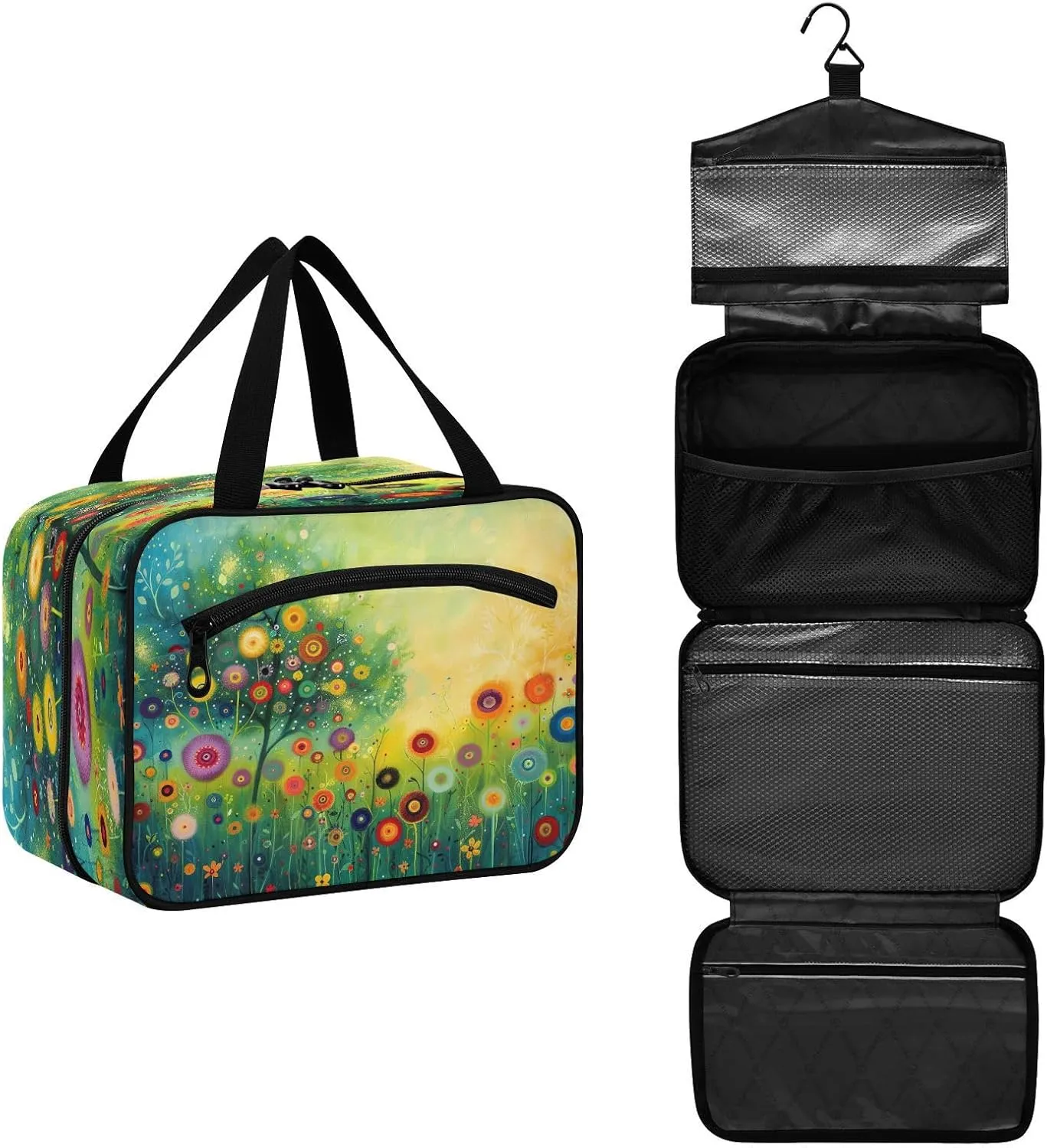 Colorful Dandelion Flowers Toiletry Bag, Large Waterproof Hanging Travel Makeup Organizer Bag, Portable Travel Cosmetic Bag with Handle for Women and Men, Large
