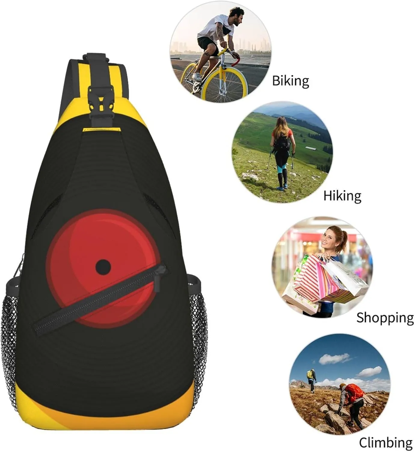 Crossbody Sling Bag for Men Women, Vinyl Music Record Sling Backpack Shoulder Chest Bag, Anti Theft Travel Hiking Daypacks