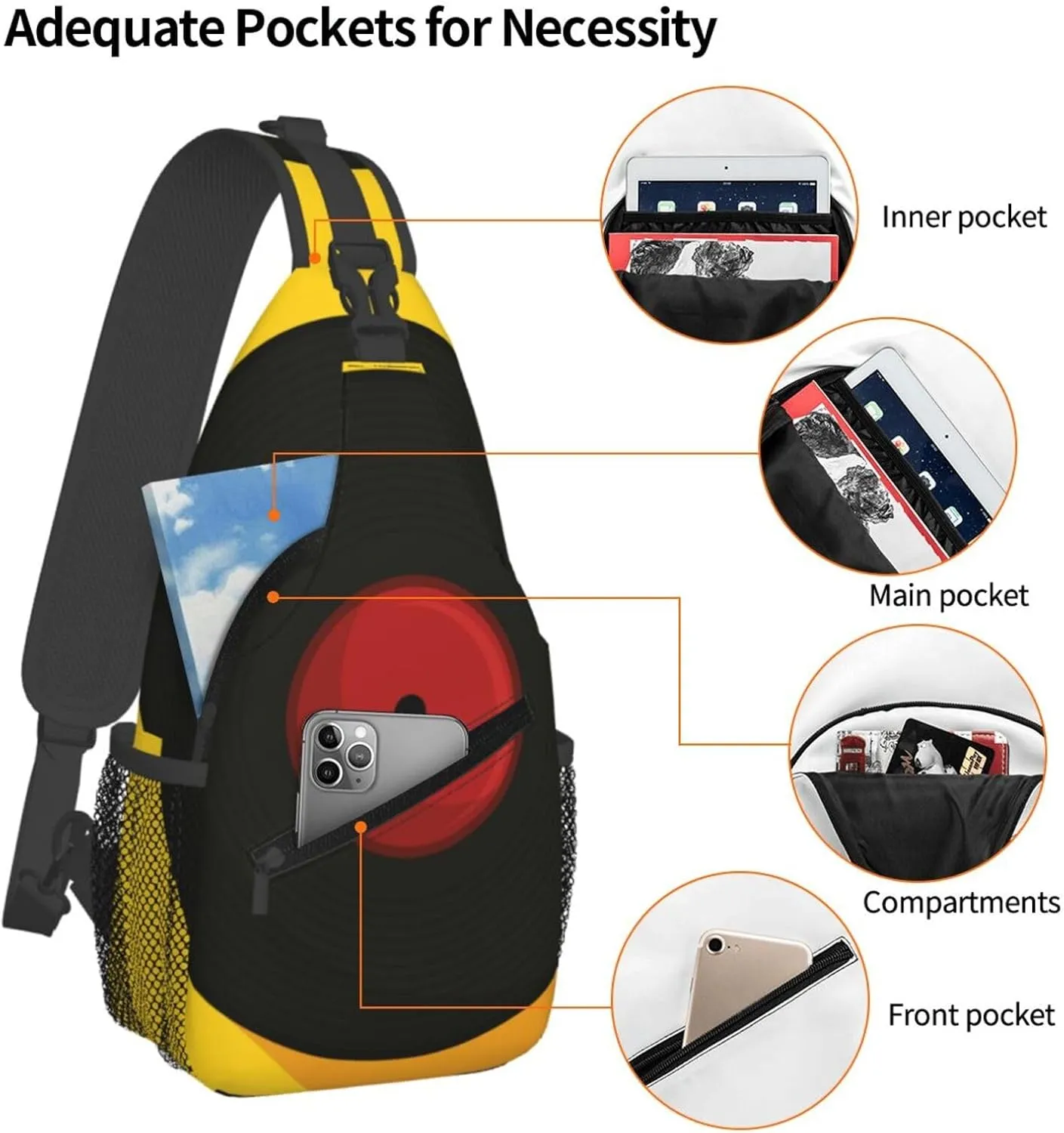 Crossbody Sling Bag for Men Women, Vinyl Music Record Sling Backpack Shoulder Chest Bag, Anti Theft Travel Hiking Daypacks