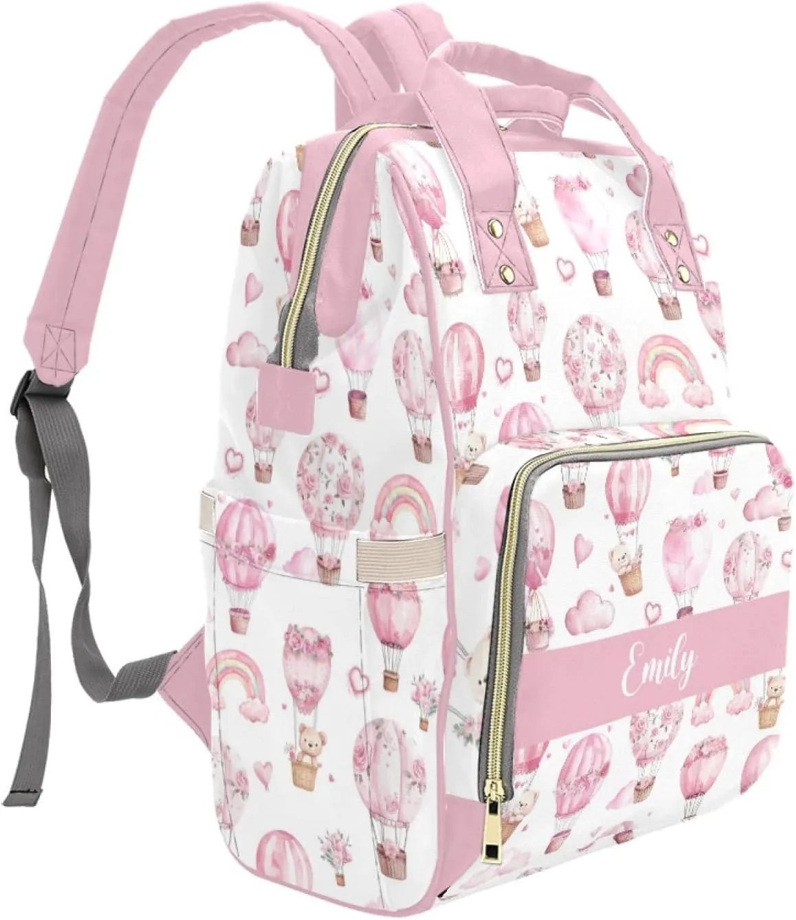 Custom Diaper Bag Backpack for Women, Personalized Name Nursing Mommy Daypack, Diaper Bag for Girls Boys, New Mom Gifts (Hot Air Balloons)