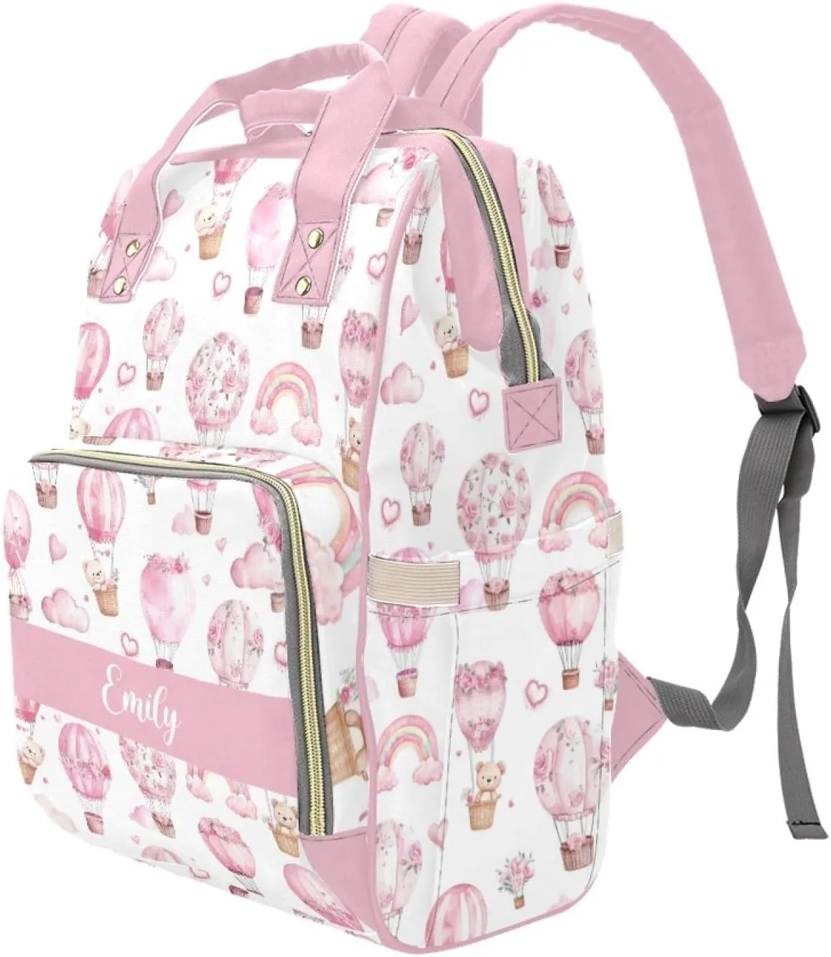 Custom Diaper Bag Backpack for Women, Personalized Name Nursing Mommy Daypack, Diaper Bag for Girls Boys, New Mom Gifts (Hot Air Balloons)