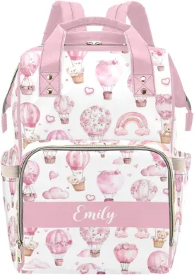 Custom Diaper Bag Backpack for Women, Personalized Name Nursing Mommy Daypack, Diaper Bag for Girls Boys, New Mom Gifts (Hot Air Balloons)