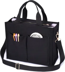 F-color College Tote Bag for Women - Crossbody Canvas Tote Bag with Zipper & 7 Pocket for Work College Teacher Nurse Gift