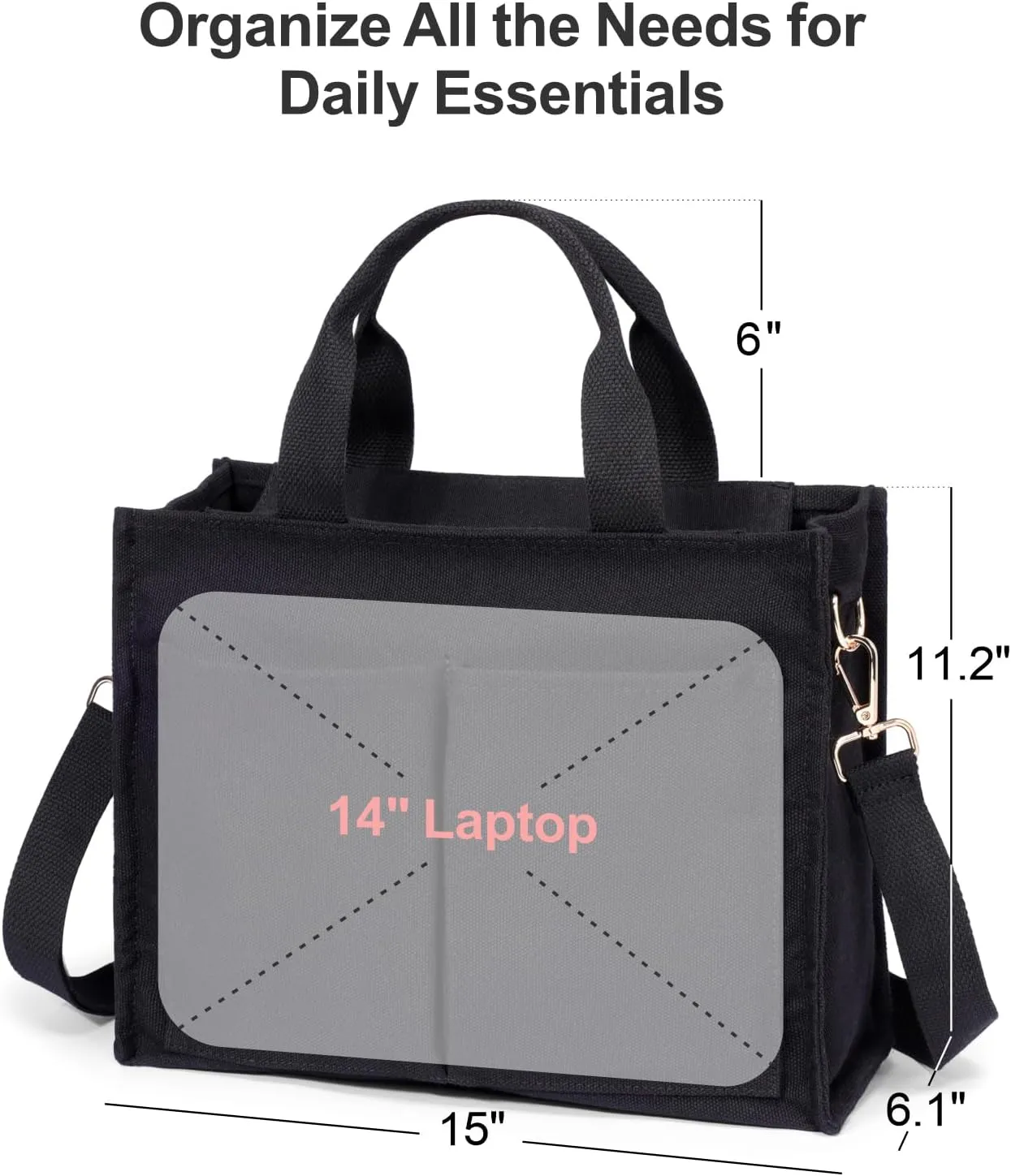 F-color College Tote Bag for Women - Crossbody Canvas Tote Bag with Zipper & 7 Pocket for Work College Teacher Nurse Gift