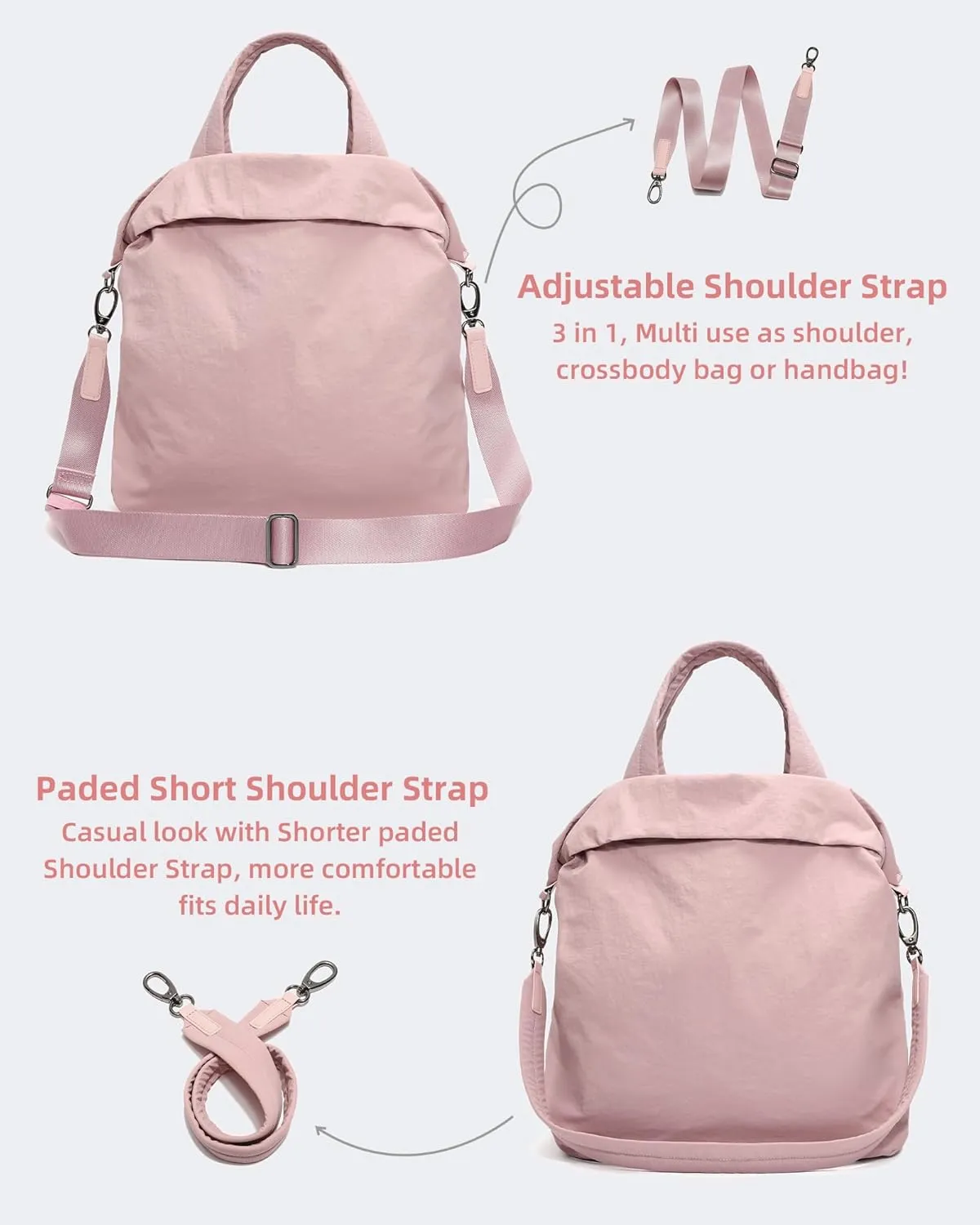 FODOKO Hobo Crossbody Bags 2.0, 19L Large Totes Handbags with Straps for Women, Multi Nylon Shoulder Bags for Travel Gym