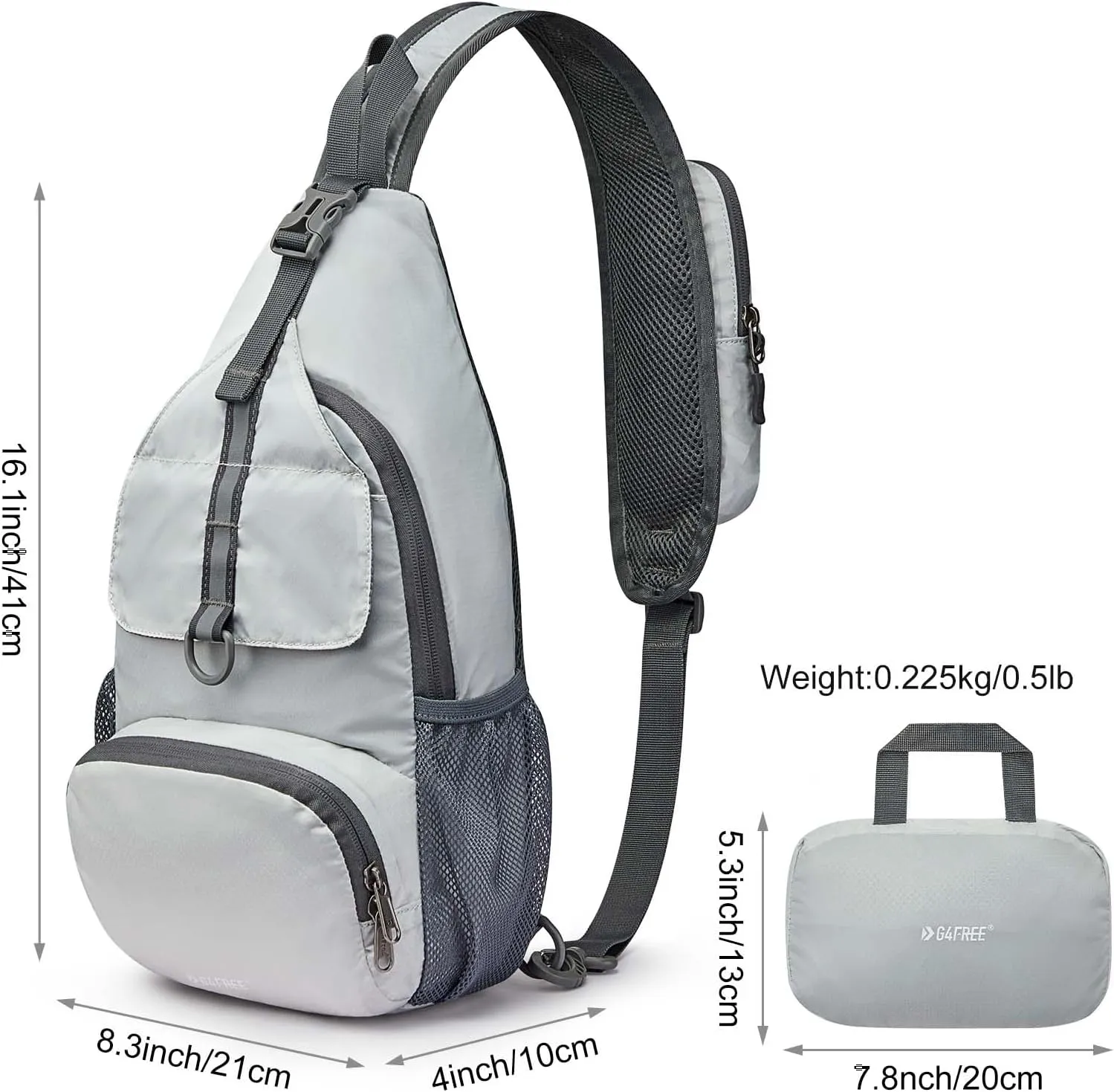 G4Free Packable Sling Backpack, Small Crossbody Sling Bag Travel Hiking Daypack Casual Foldable Shoulder Chest Bag