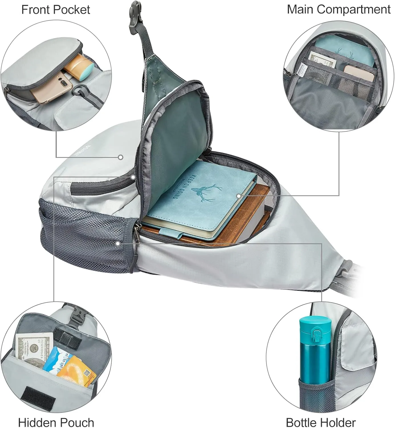 G4Free Packable Sling Backpack, Small Crossbody Sling Bag Travel Hiking Daypack Casual Foldable Shoulder Chest Bag