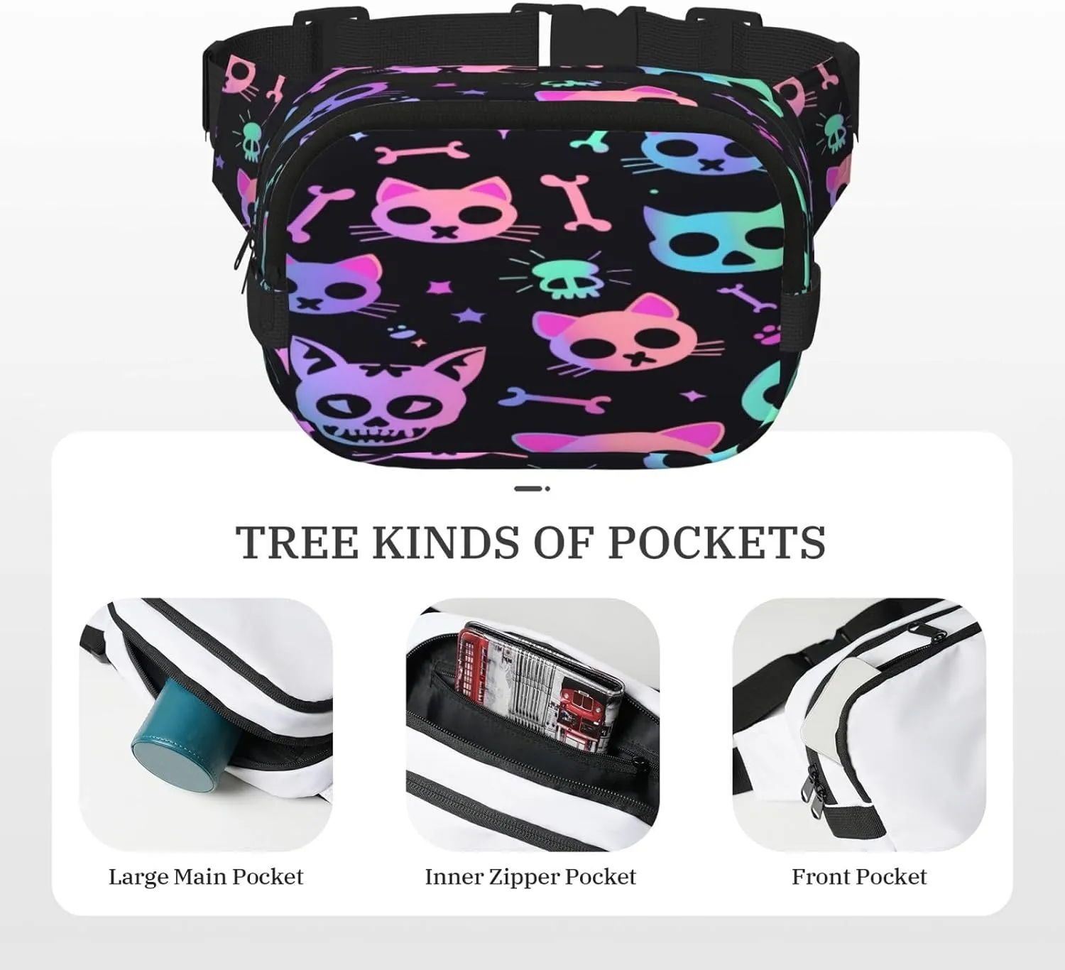 Galaxy Sugar Cat Funny Pack Waist Pack for Women Men, Double Layer Pack for Workout Running Travelling