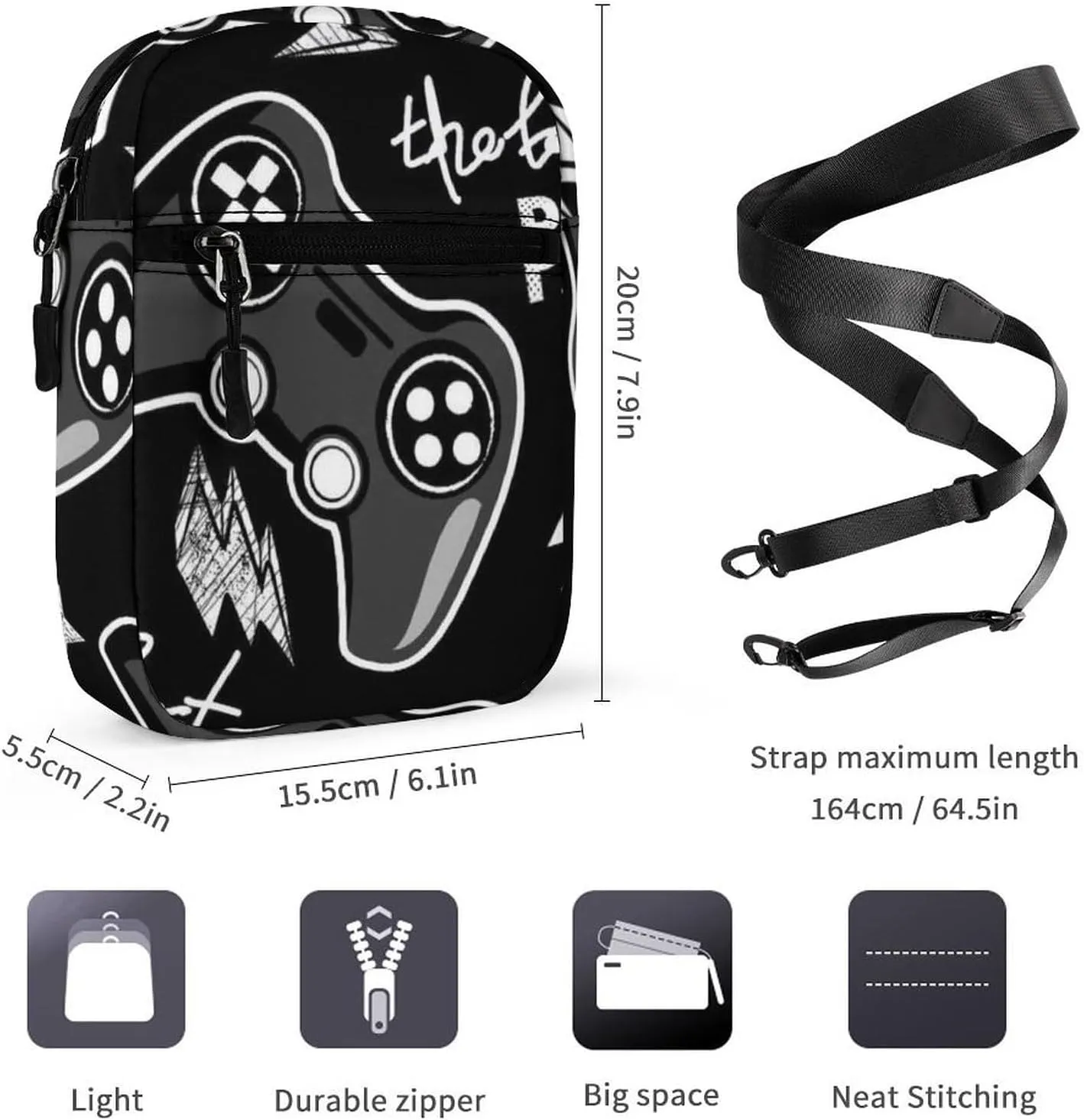 Gamepads Seamless Adjustable Fanny Waist Pack Pouch, Waterproof Crossbody Runners Bag Wallet for Gym Hiking Fitness Women Men 6.1 x 2.2 x 7.9 inch
