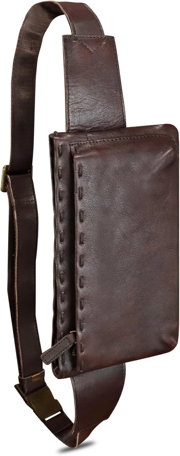 Genuine Leather Waist Bag Fanny Packs Hip Bag for Women and Men Real Leather Small Fanny Bag Sling Bag Crossbody Bags Chest Purses (Coffee)