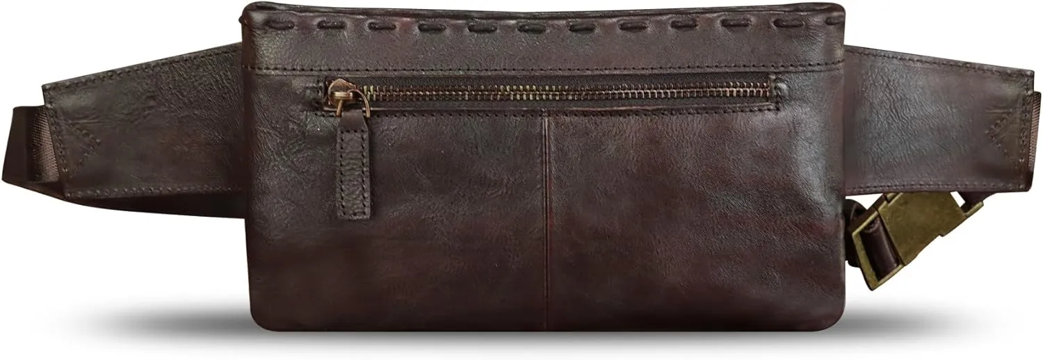 Genuine Leather Waist Bag Fanny Packs Hip Bag for Women and Men Real Leather Small Fanny Bag Sling Bag Crossbody Bags Chest Purses (Coffee)