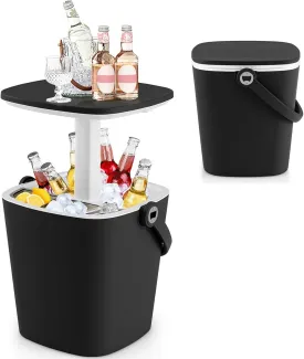 Giantex Outdoor Side Table Cooler - 4 Gallon Portable Beer Wine Ice Bucket with Handle, Lift Top Lid, Bottle Opener, Patio Cool Bar Table for Cocktail Beach Backyard Party Poolside Picnic