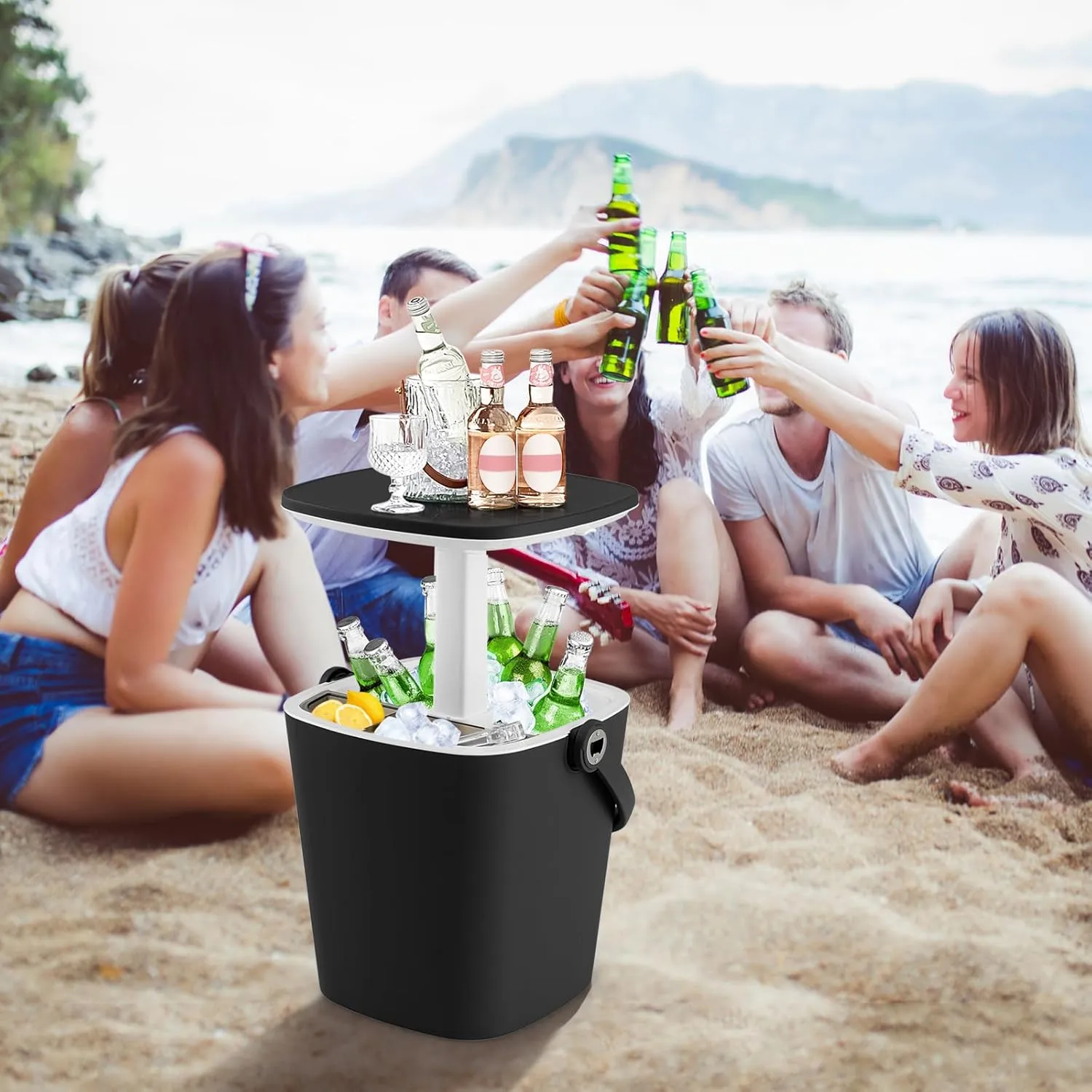 Giantex Outdoor Side Table Cooler - 4 Gallon Portable Beer Wine Ice Bucket with Handle, Lift Top Lid, Bottle Opener, Patio Cool Bar Table for Cocktail Beach Backyard Party Poolside Picnic