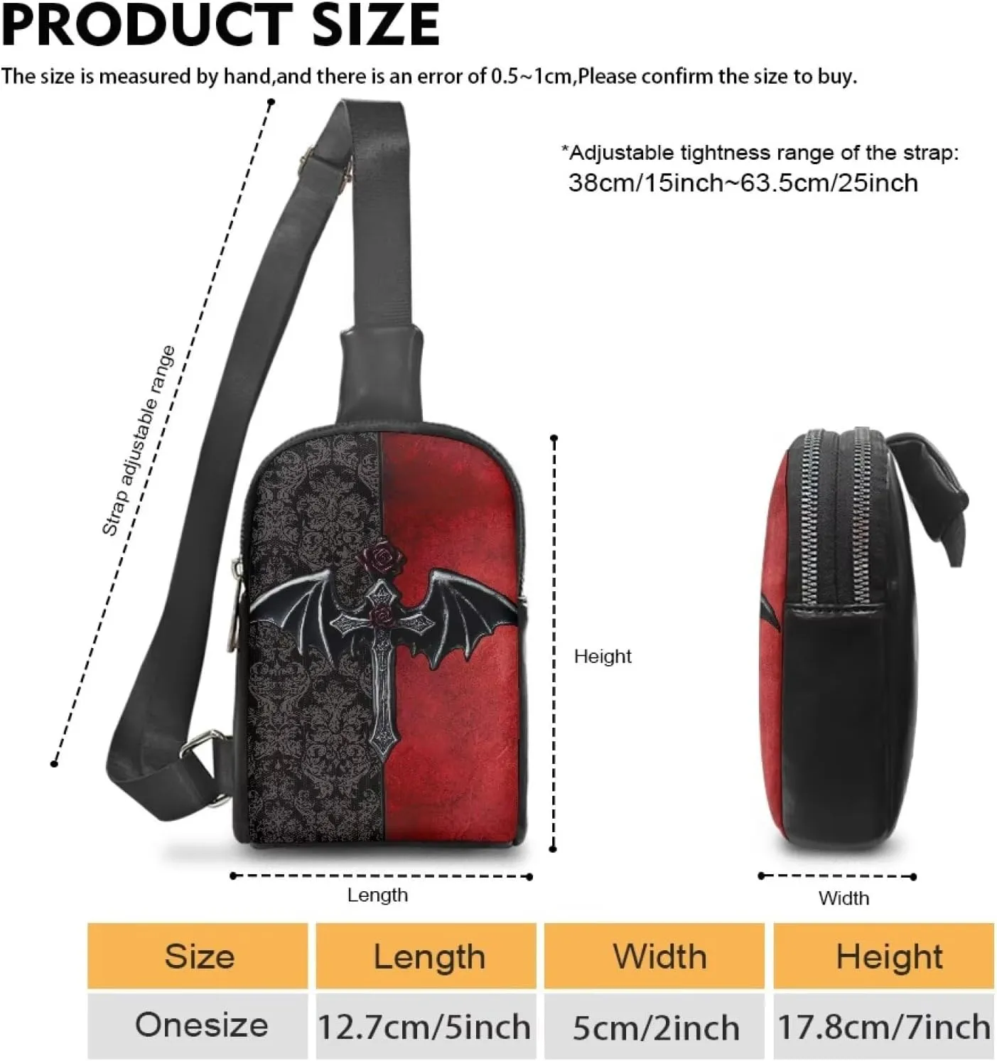 Gothic Cross Bag Small Sling Bag for Women Red Goth Damask Floral Leather Crossbody Fanny Packs Chest Bag, Running Bag Travel Waist Bag