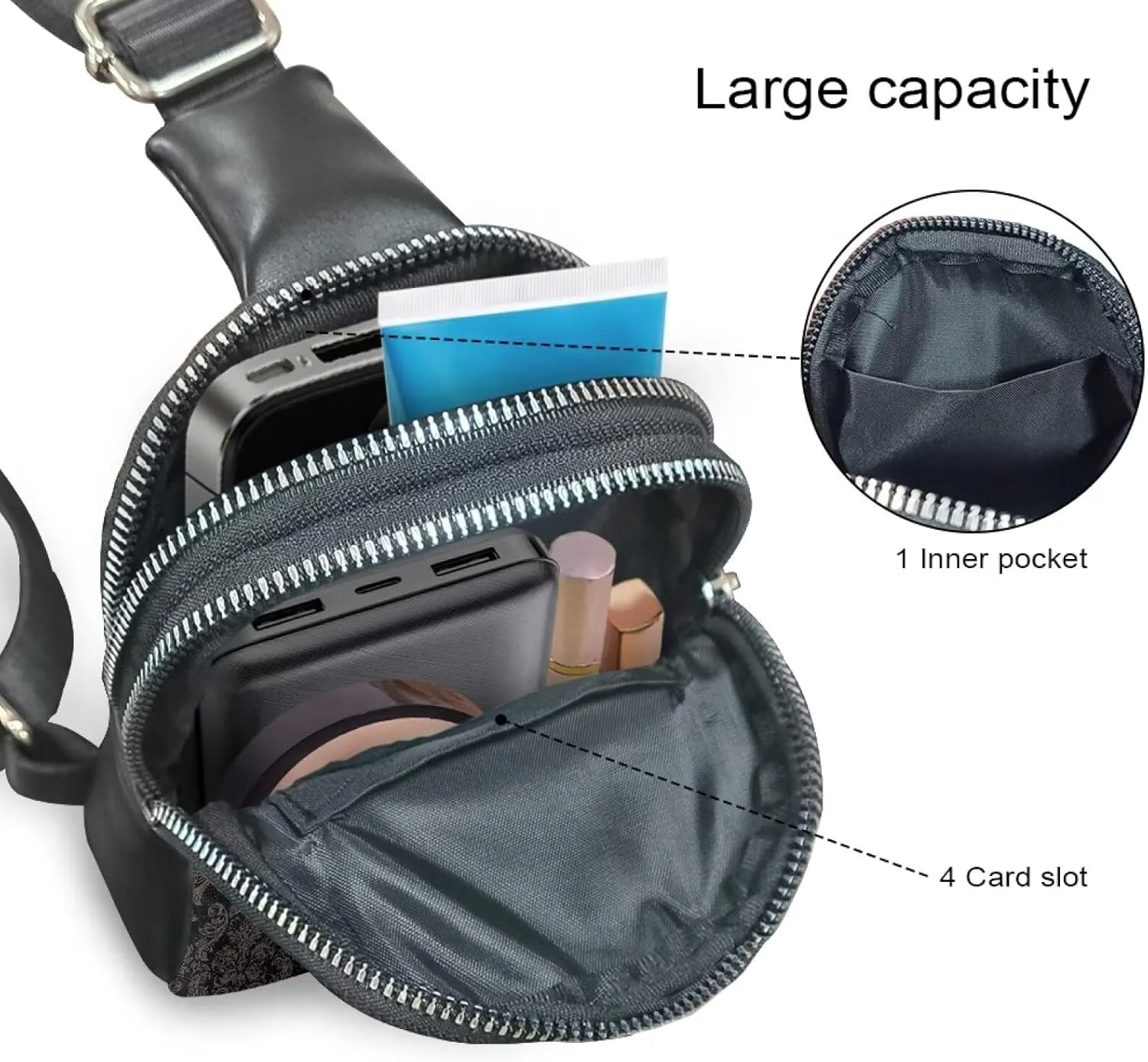 Gothic Cross Bag Small Sling Bag for Women Red Goth Damask Floral Leather Crossbody Fanny Packs Chest Bag, Running Bag Travel Waist Bag