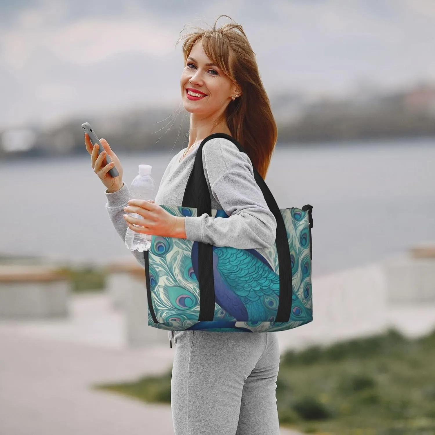 Gym Bags Small Cute Peacock Duffel Bag Overnight Bag with Shoe Compartment Carryon Bag for Men Women