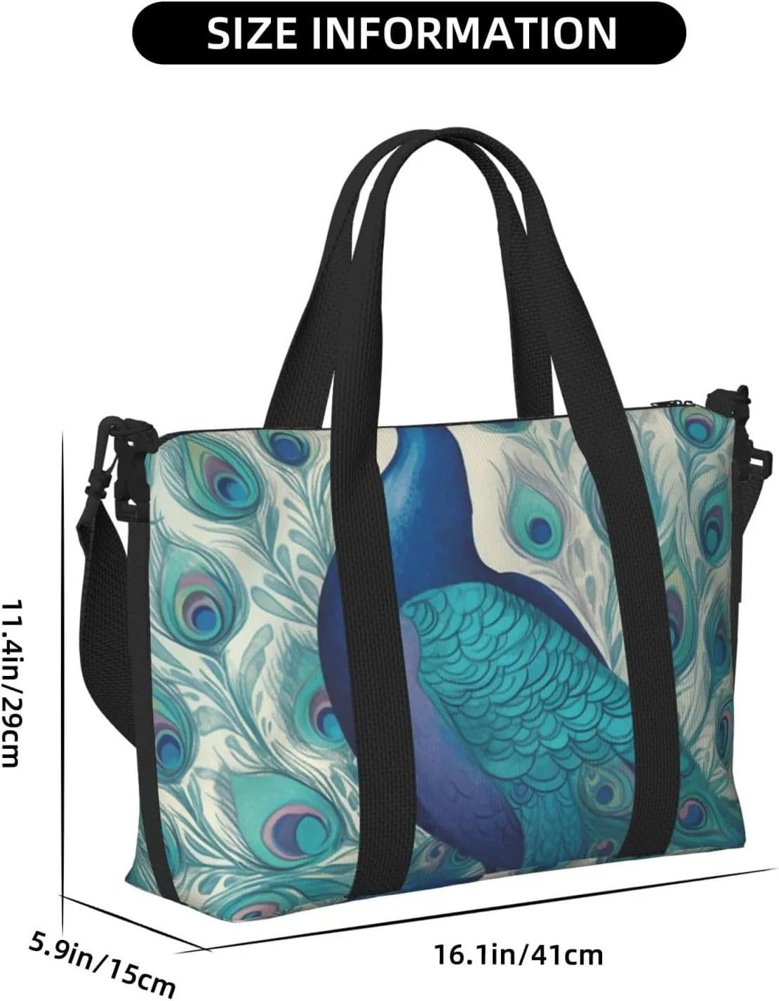 Gym Bags Small Cute Peacock Duffel Bag Overnight Bag with Shoe Compartment Carryon Bag for Men Women