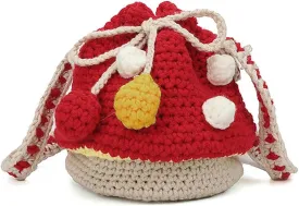 Handmade Knitted Purse Wool Knitted Mushroom Shoulder Bag for Women Crossbody Bucket Bag with Drawstring
