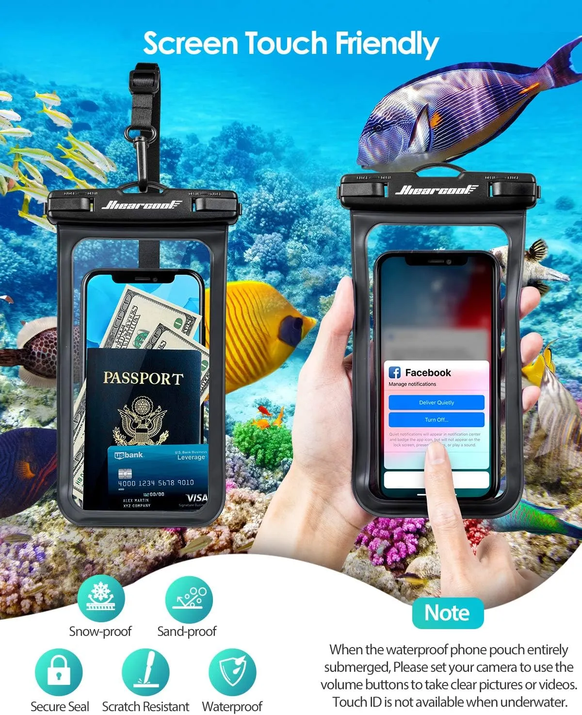 Hiearcool Waterproof Phone Pouch, Waterproof Phone Case for iPhone 16 15 14 13 Pro Max, IPX8 Cellphone Dry Bag Beach Cruise Ship Essentials 2Pack-8.3"