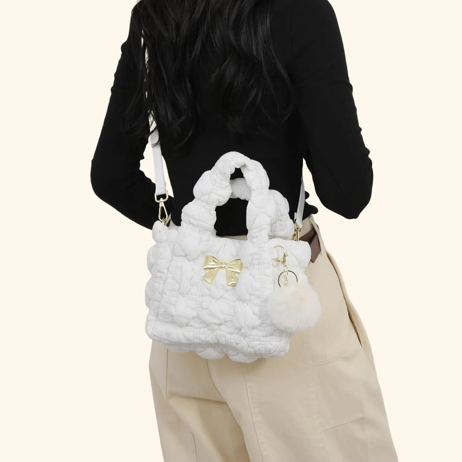 I IHAYNER Quilted Small Top Handle Puffer Bag Crossbody Shoulder Bag with Zipper Bubble Hobo Handbag Carryall Bag for Women