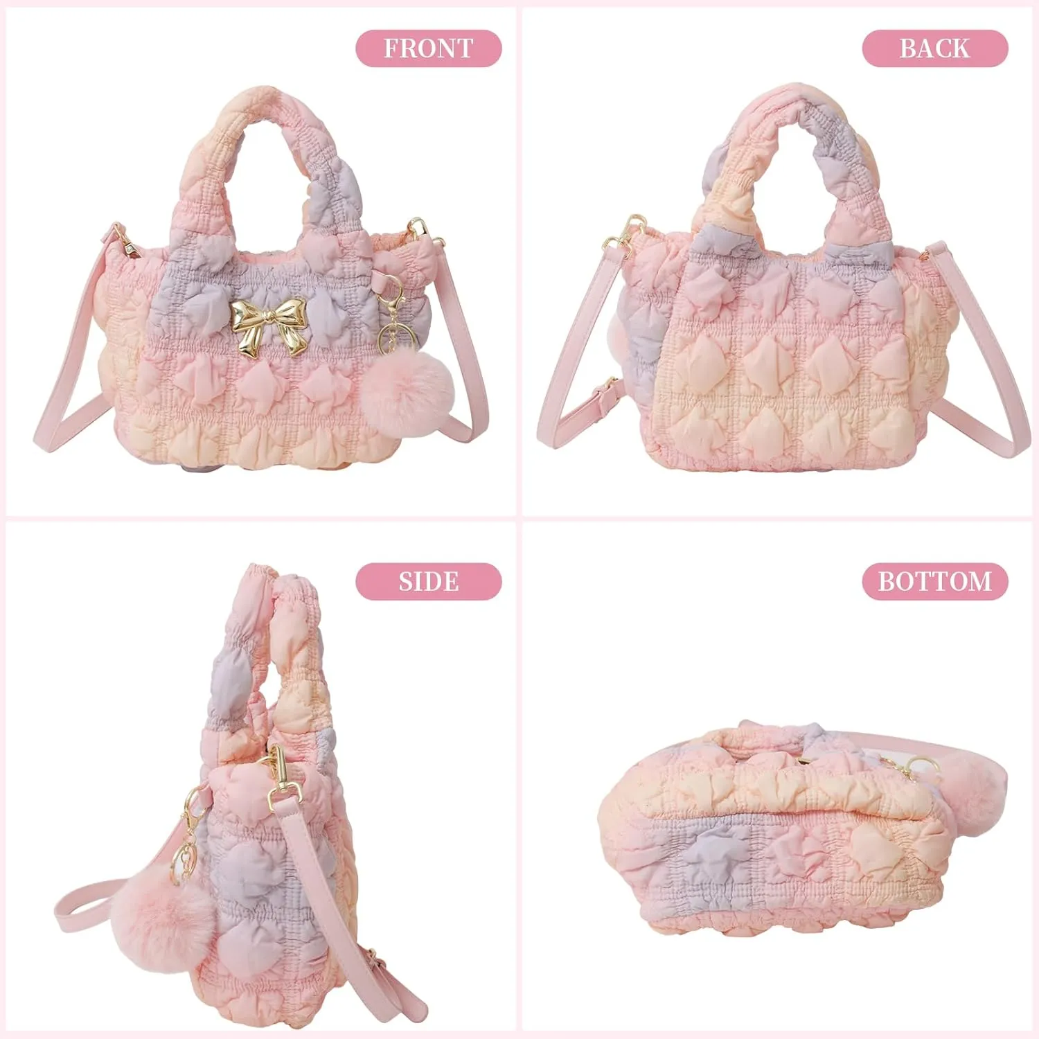 I IHAYNER Quilted Small Top Handle Puffer Bag Crossbody Shoulder Bag with Zipper Bubble Hobo Handbag Carryall Bag for Women
