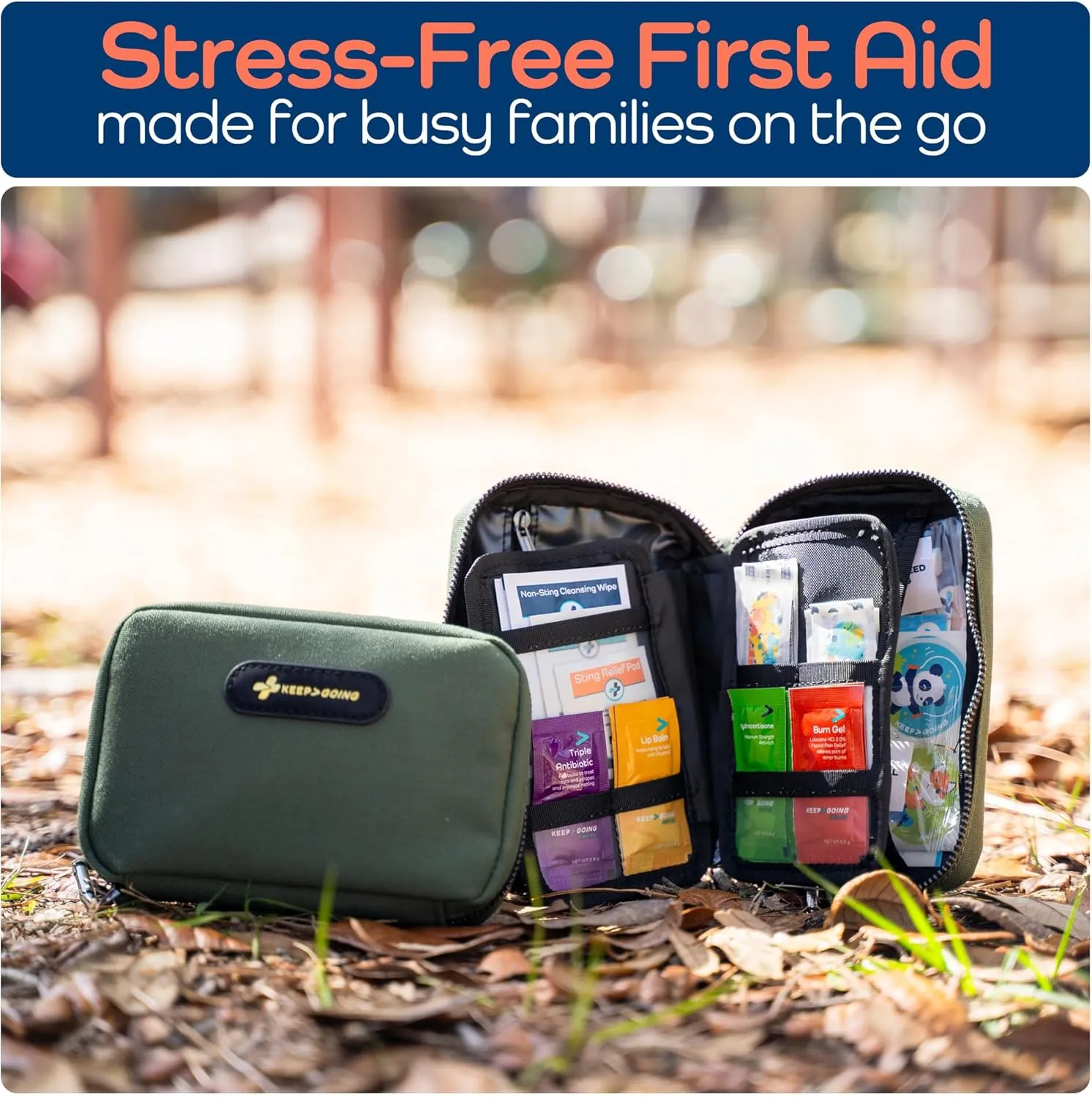Keep Going Travel First Aid Kit for Kids  130 Pc. for Car, Purse, Diaper Bag, Backpack, & Suitcase, with Latex-Free Bandages  7 x 5 x 2 in. Travel First Aid Kit TSA-Approved