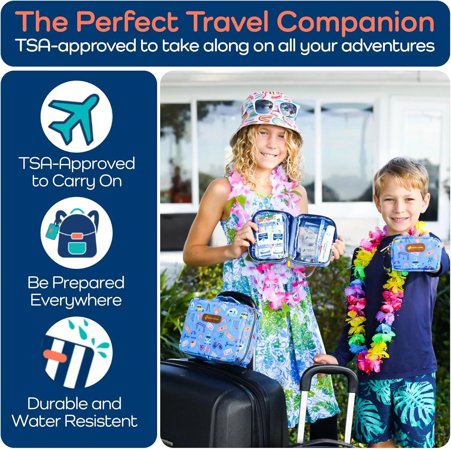 KeepGoing Small Travel First Aid Kit Kids  60 Pc. Mini First Aid Kit for Purse, Diaper Bag, & Backpack with Latex-Free Bandages  4 Oz., & 4.5 x 3.5 x 2 in, TSA-Approved