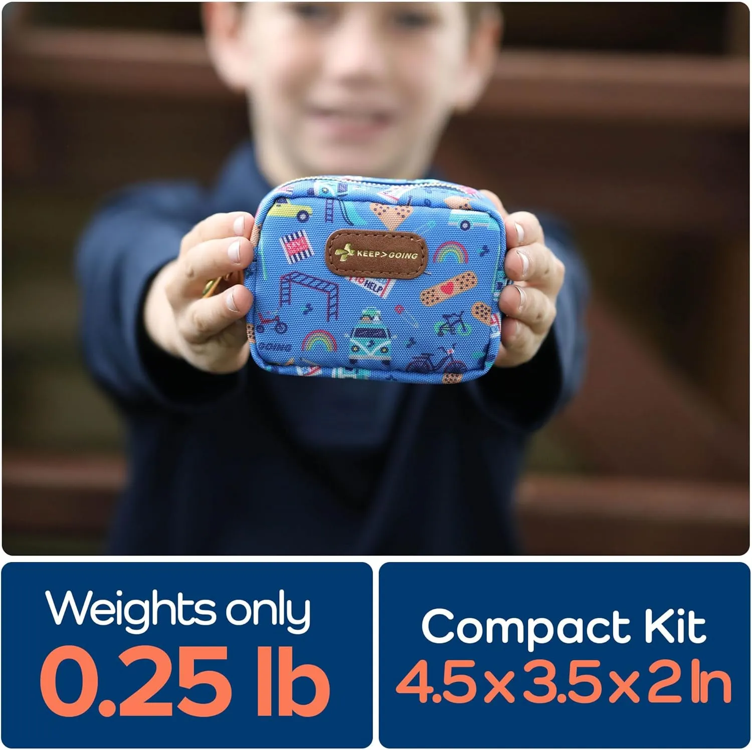 KeepGoing Small Travel First Aid Kit Kids  60 Pc. Mini First Aid Kit for Purse, Diaper Bag, & Backpack with Latex-Free Bandages  4 Oz., & 4.5 x 3.5 x 2 in, TSA-Approved