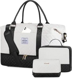 LOVEVOOK Travel Weekender Bag for Women, Carry on Overnight with Shoe Compartment, Travel Duffle Women, Yoga Gym Duffel with Wet Pocket, Hospital Bags for Labor and Delivery, 3 Pcs Set