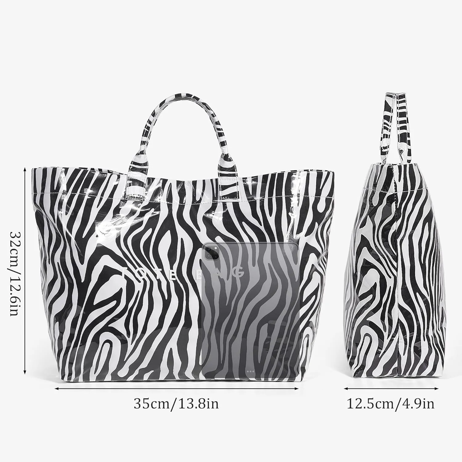 Lushandy PVC Tote Bag for Women - Canvas Leopard Cheetah Print Letter Handbag - Clear PVC Carry All Bag