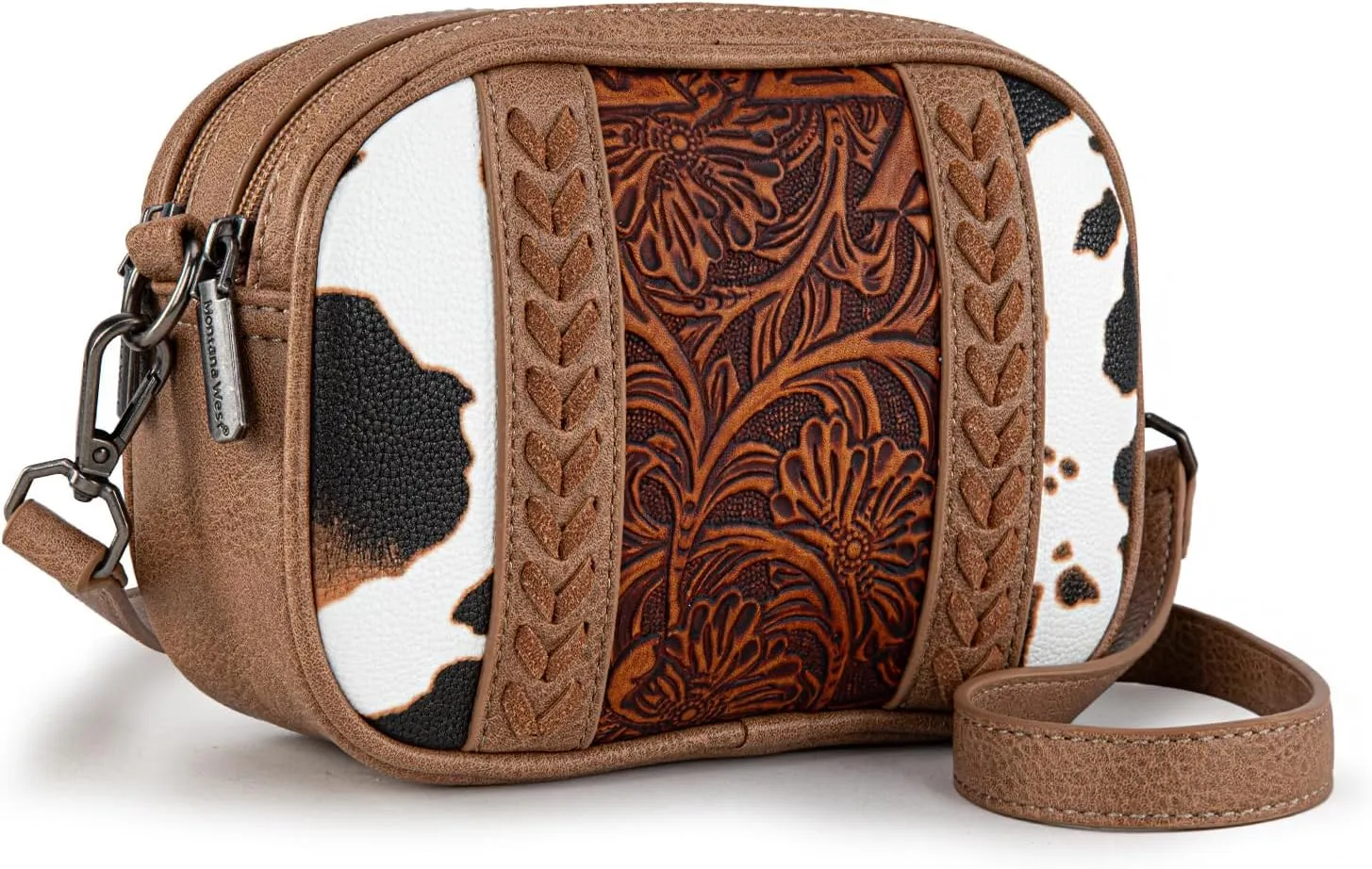 Montana West Cow Print Crossbody Bags for Women Western Tooled Crossbody Purses with Built in Card Holder