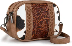 Montana West Cow Print Crossbody Bags for Women Western Tooled Crossbody Purses with Built in Card Holder