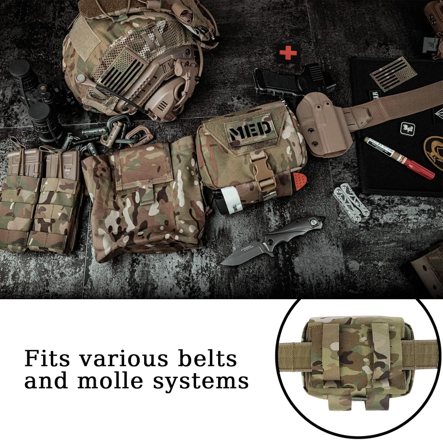PETAC GEAR Tactical Rip Away Medical Pouch Tear Off First Aid IFAK Pouch Molle & Belt Horizontal Outdoor Emergency Survival Bag 
