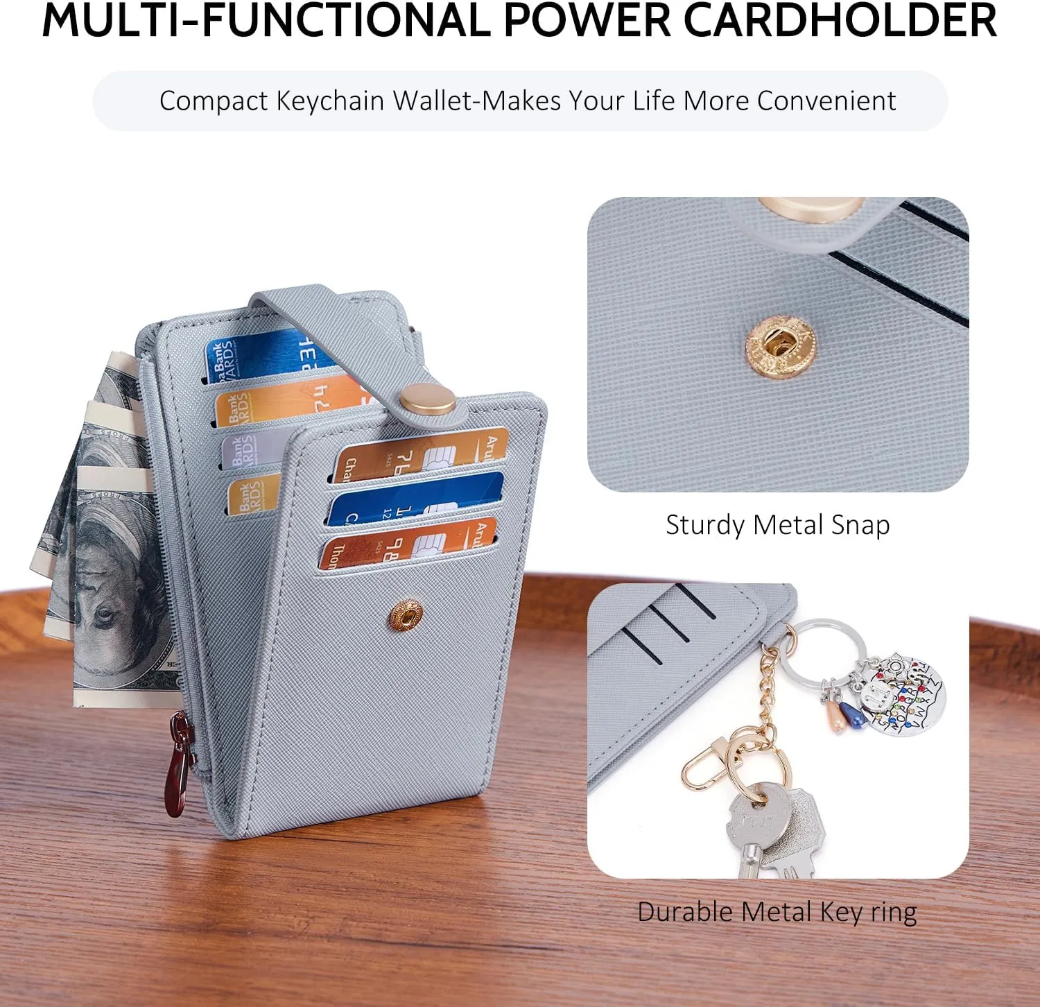 POIUGOYA Slim Wallet for Women,RFID Blocking Bifold Credit Card Holder with Zipper Coin Pocket,ID Window,Keychain