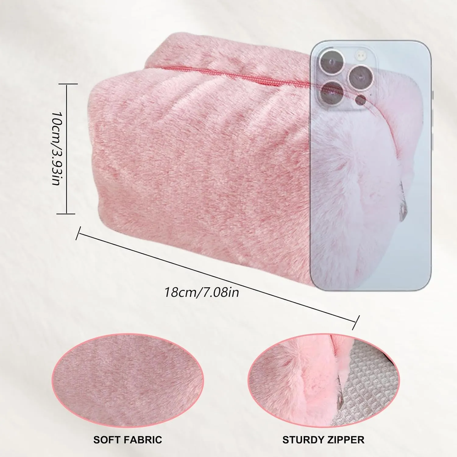 Small Cosmetic Bag,Women's Soft Plush Cute Cosmetic Bag,Mini Makeup Bag,Makeup Bag for Purse,Suitable for Ladies And Girls (Pink)