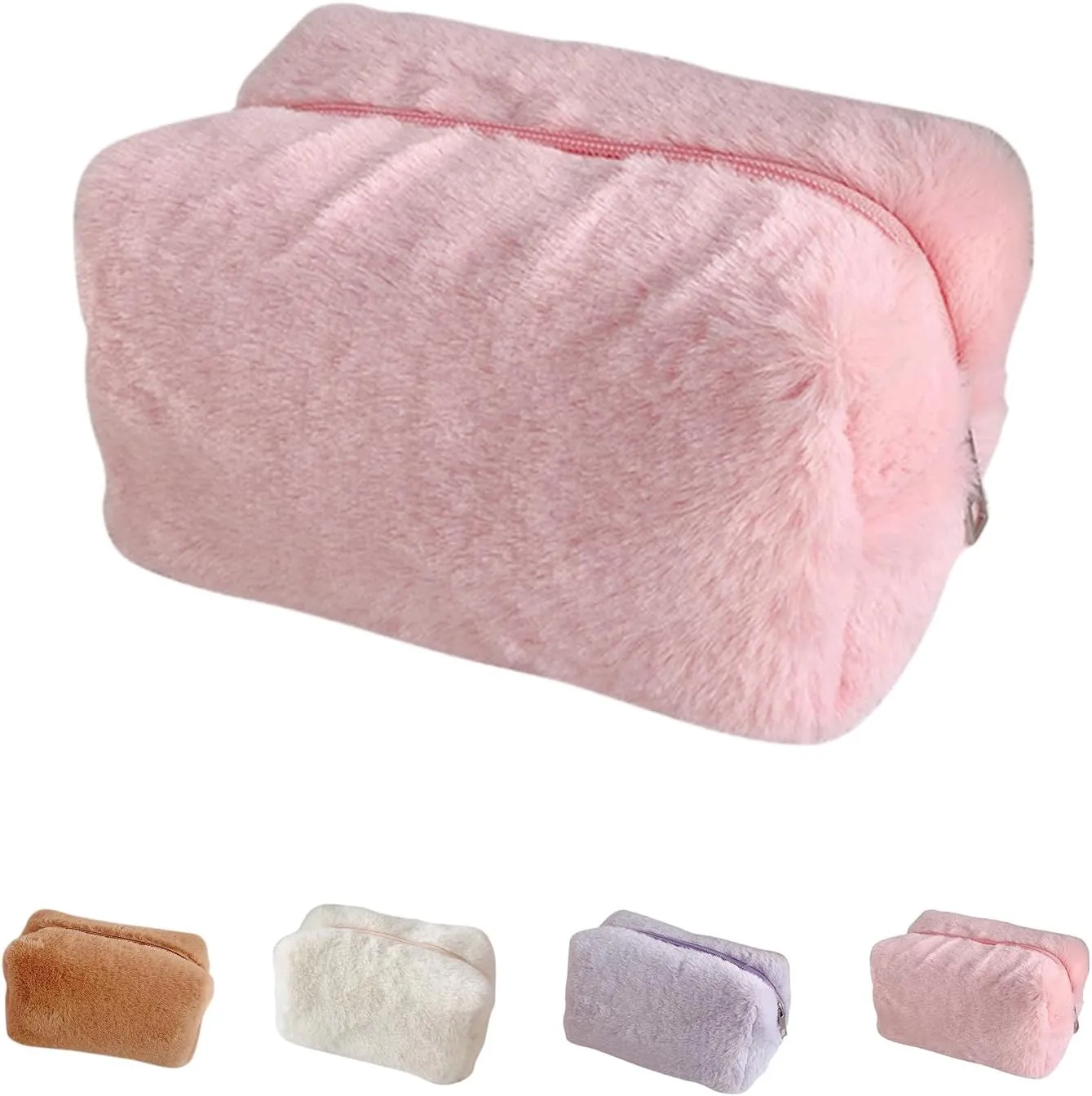 Small Cosmetic Bag,Women's Soft Plush Cute Cosmetic Bag,Mini Makeup Bag,Makeup Bag for Purse,Suitable for Ladies And Girls (Pink)