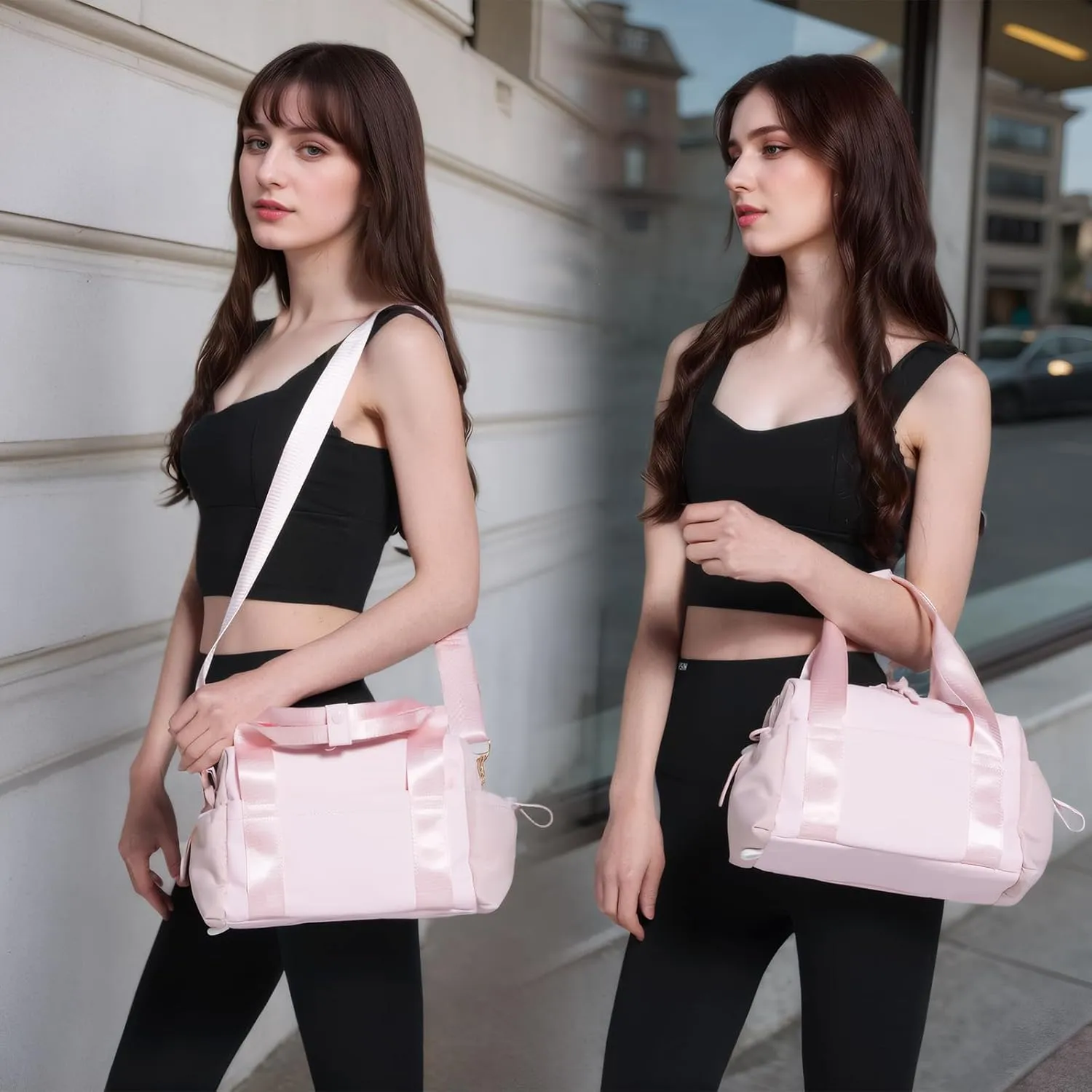 Small Gym Bag for Women, Mini Crossbody Gym Duffle Bag with Wet Compartment, Carry on Gym Tote Bag for Workout Dance Sport Travel (Pink)