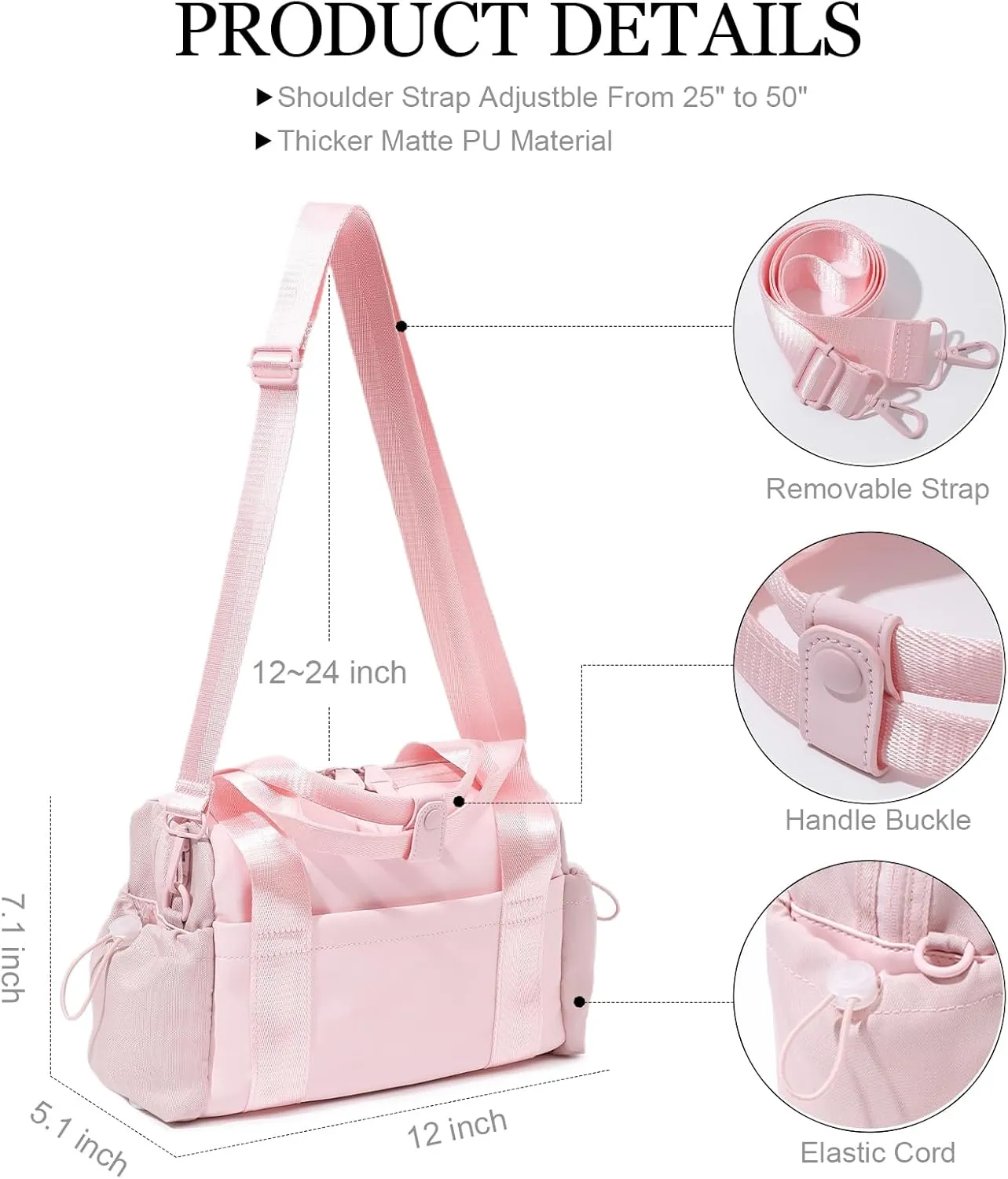 Small Gym Bag for Women, Mini Crossbody Gym Duffle Bag with Wet Compartment, Carry on Gym Tote Bag for Workout Dance Sport Travel (Pink)