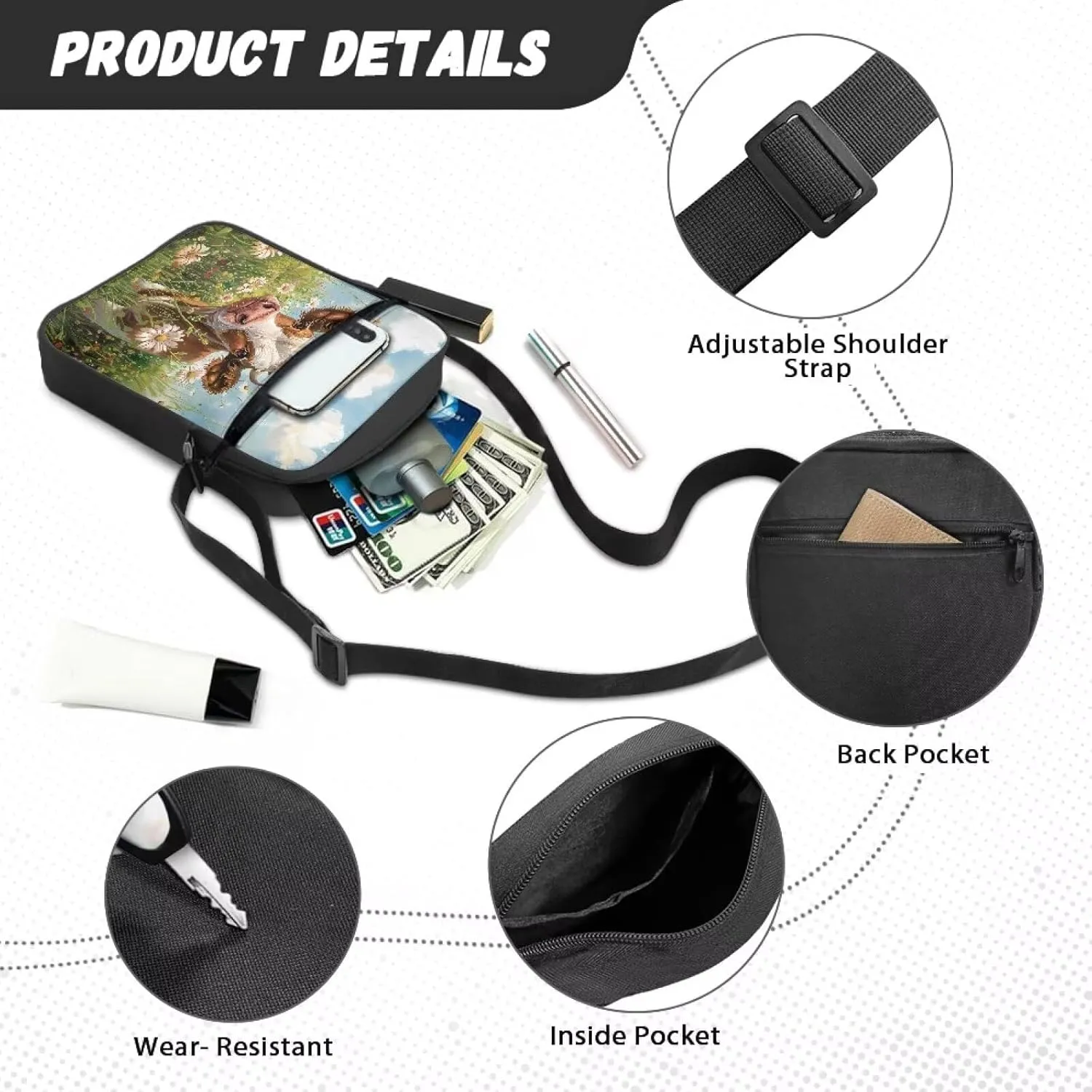 Small Messenger Bag Small Crossbody Bags for Women Men Sling Bag Shoulder Bag with Multi Pockets