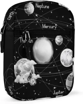 Solar System Nebulas Black White Adjustable Fanny Waist Pack Pouch, Waterproof Crossbody Runners Bag Wallet for Gym Hiking Fitness Women Men 6.1 x 2.2 x 7.9 inch