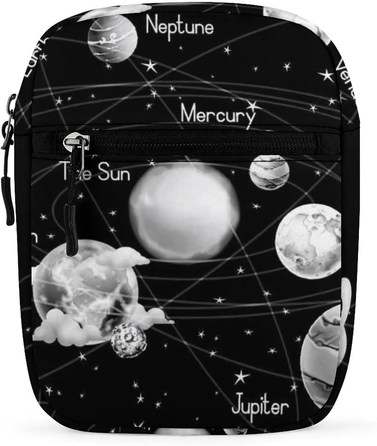 Solar System Nebulas Black White Adjustable Fanny Waist Pack Pouch, Waterproof Crossbody Runners Bag Wallet for Gym Hiking Fitness Women Men 6.1 x 2.2 x 7.9 inch