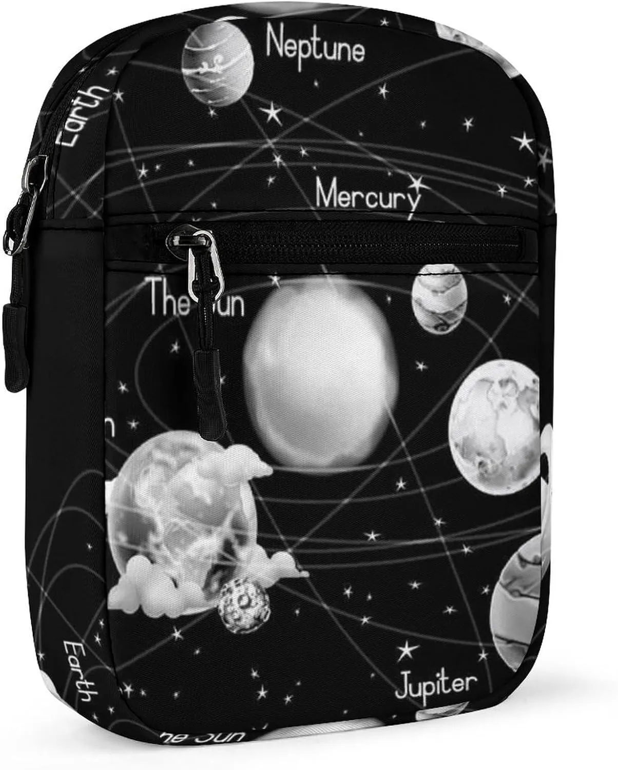 Solar System Nebulas Black White Adjustable Fanny Waist Pack Pouch, Waterproof Crossbody Runners Bag Wallet for Gym Hiking Fitness Women Men 6.1 x 2.2 x 7.9 inch