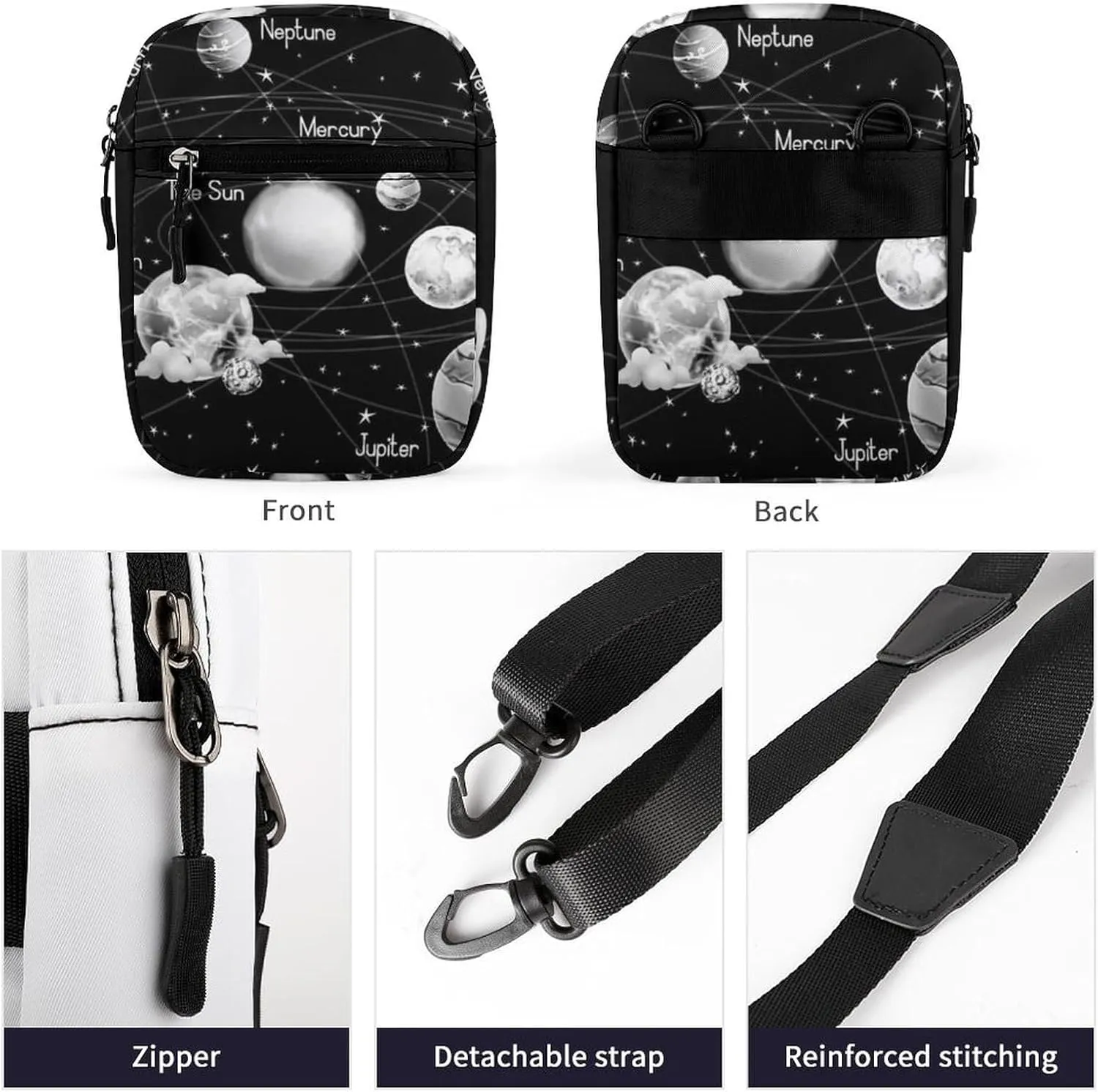Solar System Nebulas Black White Adjustable Fanny Waist Pack Pouch, Waterproof Crossbody Runners Bag Wallet for Gym Hiking Fitness Women Men 6.1 x 2.2 x 7.9 inch